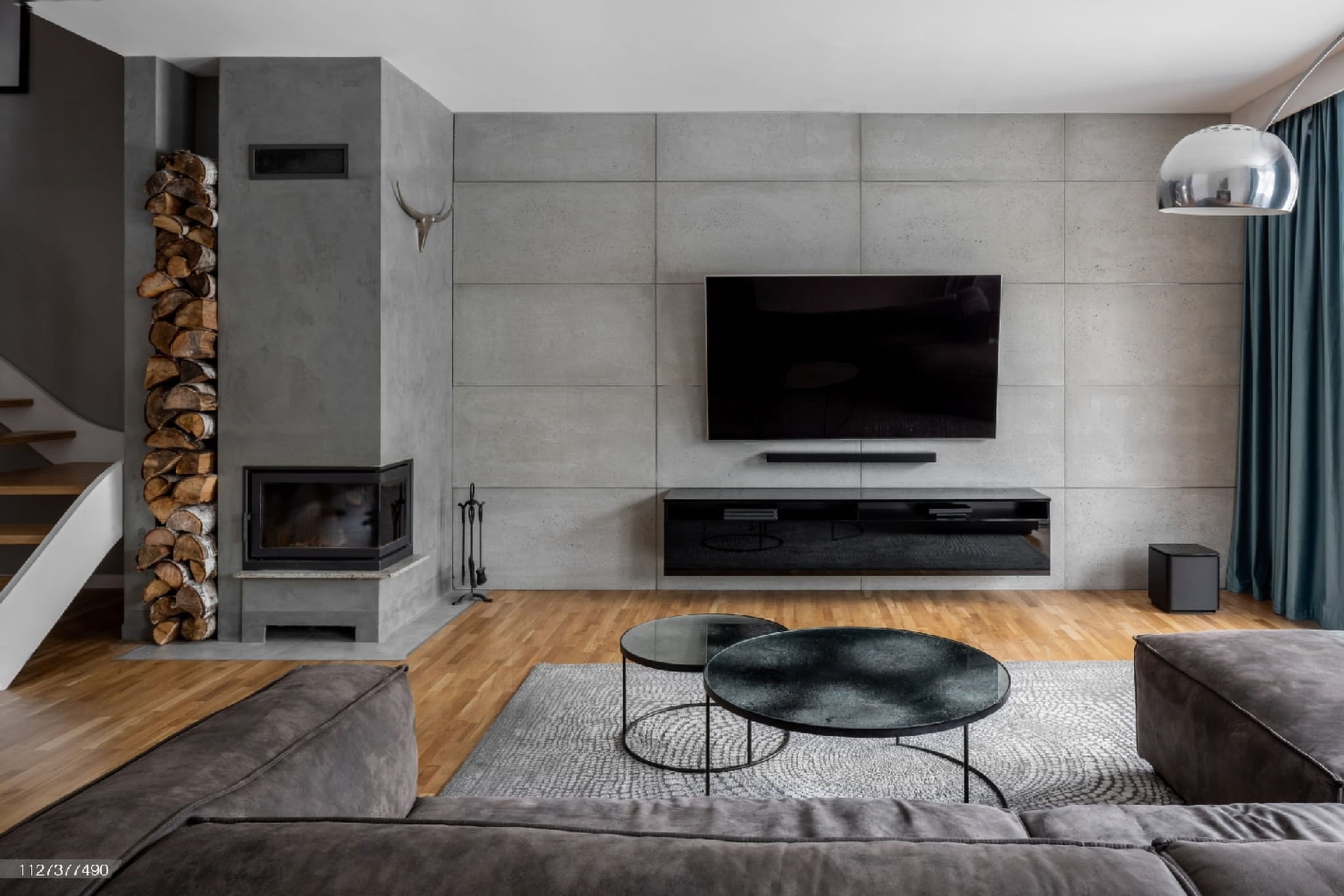 Grey Concrete Cladding, Fireplace and Custom Feature Wall